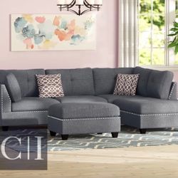 New Gray Sectional Sofa Couch Ottoman 