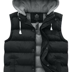 Men's Thicken Winter Vest Water-Resistant Puffer Jacket Thicken Vest with Removable Hood

