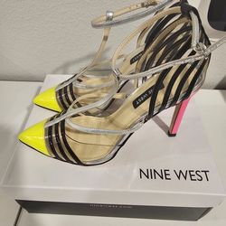 Nine West Clear Strap Neon Heels – Yellow & Pink – Statement Shoes
