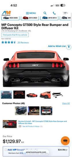 Gt500 bumper for 2015 2023 mustangs