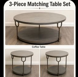 Round Coffee Table + 2 Matching End Tables – 3 Piece Set – $50