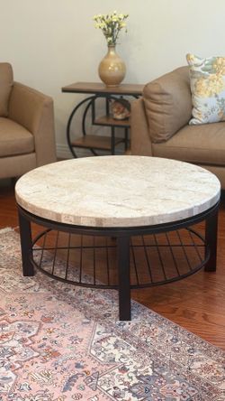 Macy's Capri 36" Stone and Metal Base Round Coffee Table