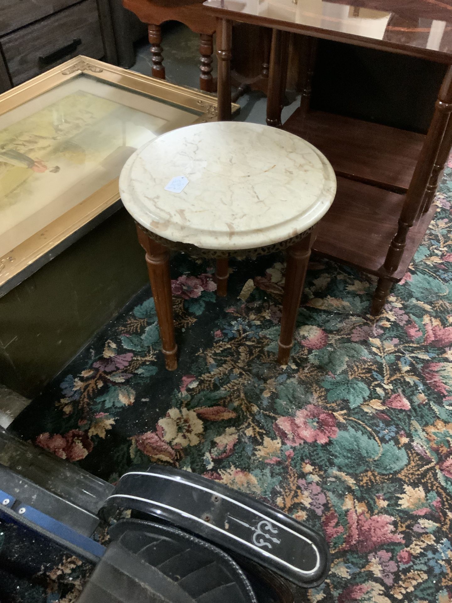 Vintage Marble Top Accent Table  - Approximately 2’ Tall 