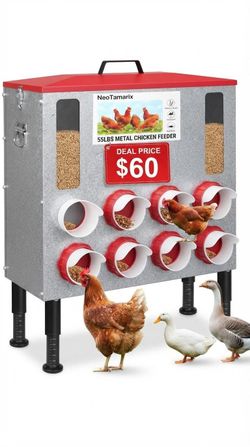 Durable Metal Poultry Feeder for Chicken, Ducks, Geese