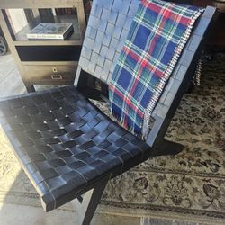 Wood and Woven Leather Lounger