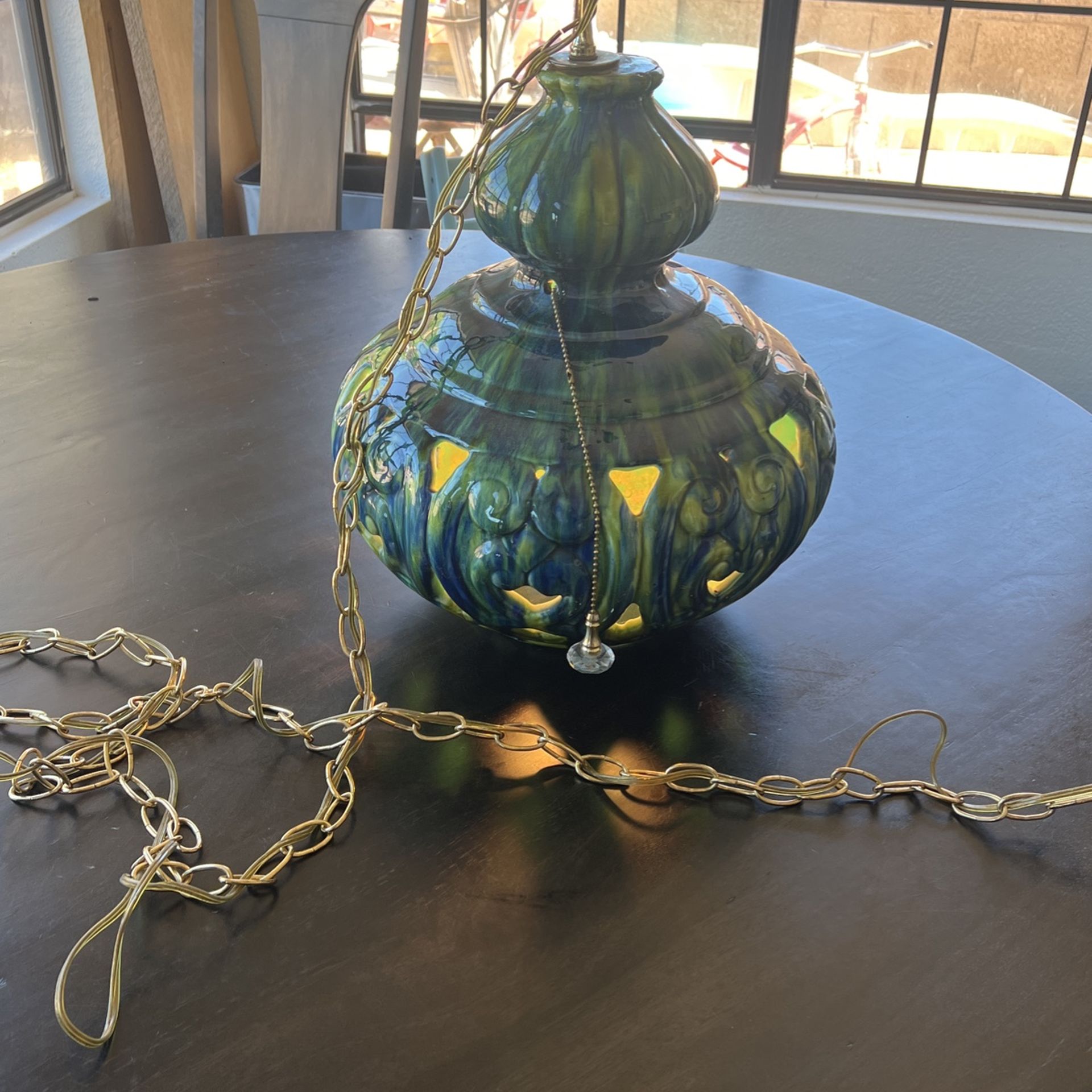 Vintage Hanging Corner Light With Plug. Glass