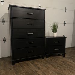 Modern Dresser & Nightstand Set w/ Silver Knobs (Delivery Available)