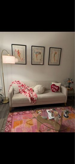 Cream Fabric Sofa with Wood Legs