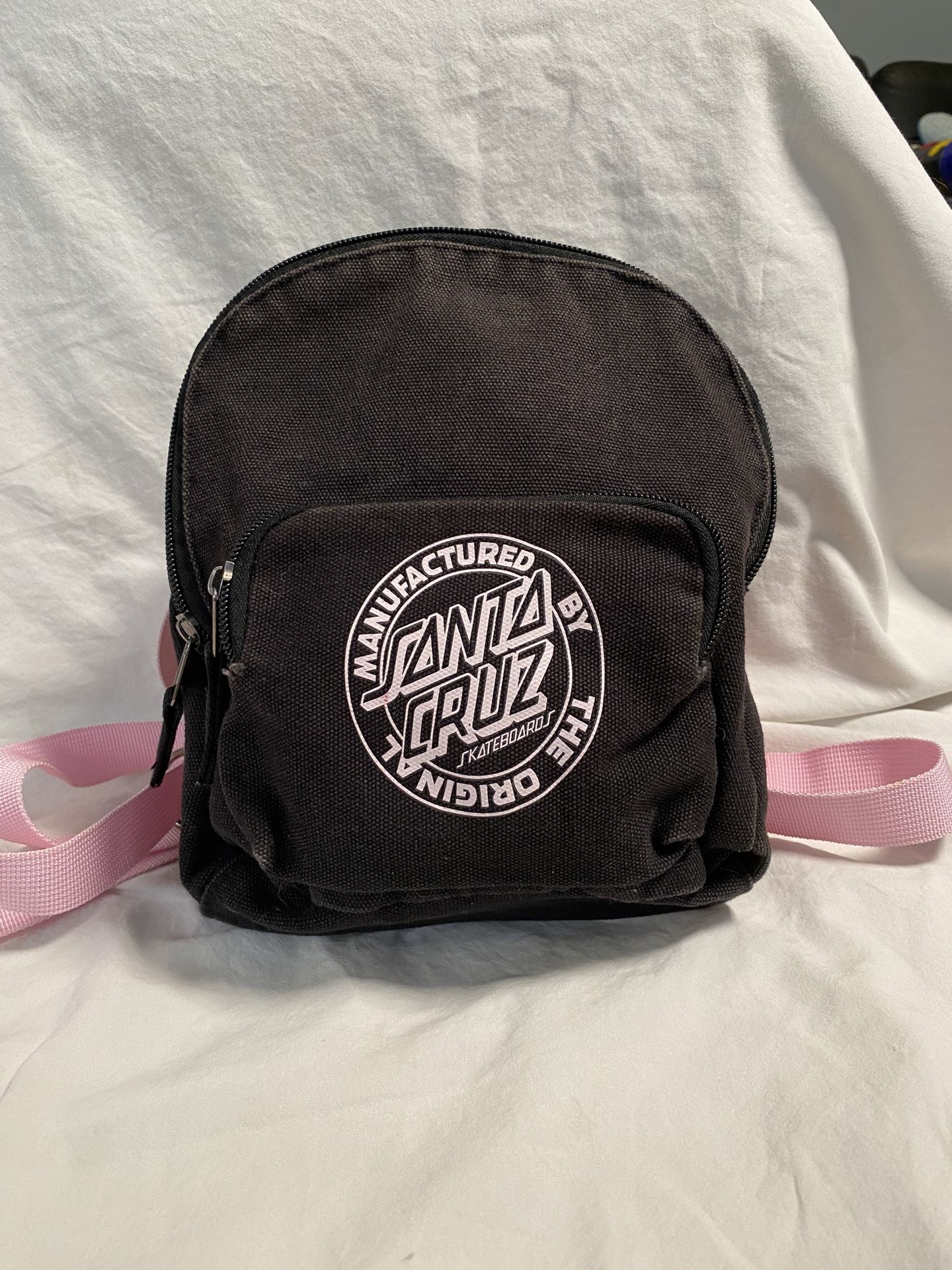 Santa Cruz Mini Skateboard Black Backpack W/ Pink Straps Compact & Stylish 