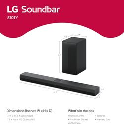 NEW LG S70TY Soundbar 3.1.1-Channel, Dolby Atmos, Wow Orchestra, Rear Speaker Ready, Wireless Subwoofer