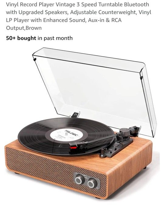 New Vinyl Record Player Vintage 3 Speed Turntable Bluetooth with Upgraded Speakers, Adjustable Counterweight, Vinyl LP Player with Enhanced Sound