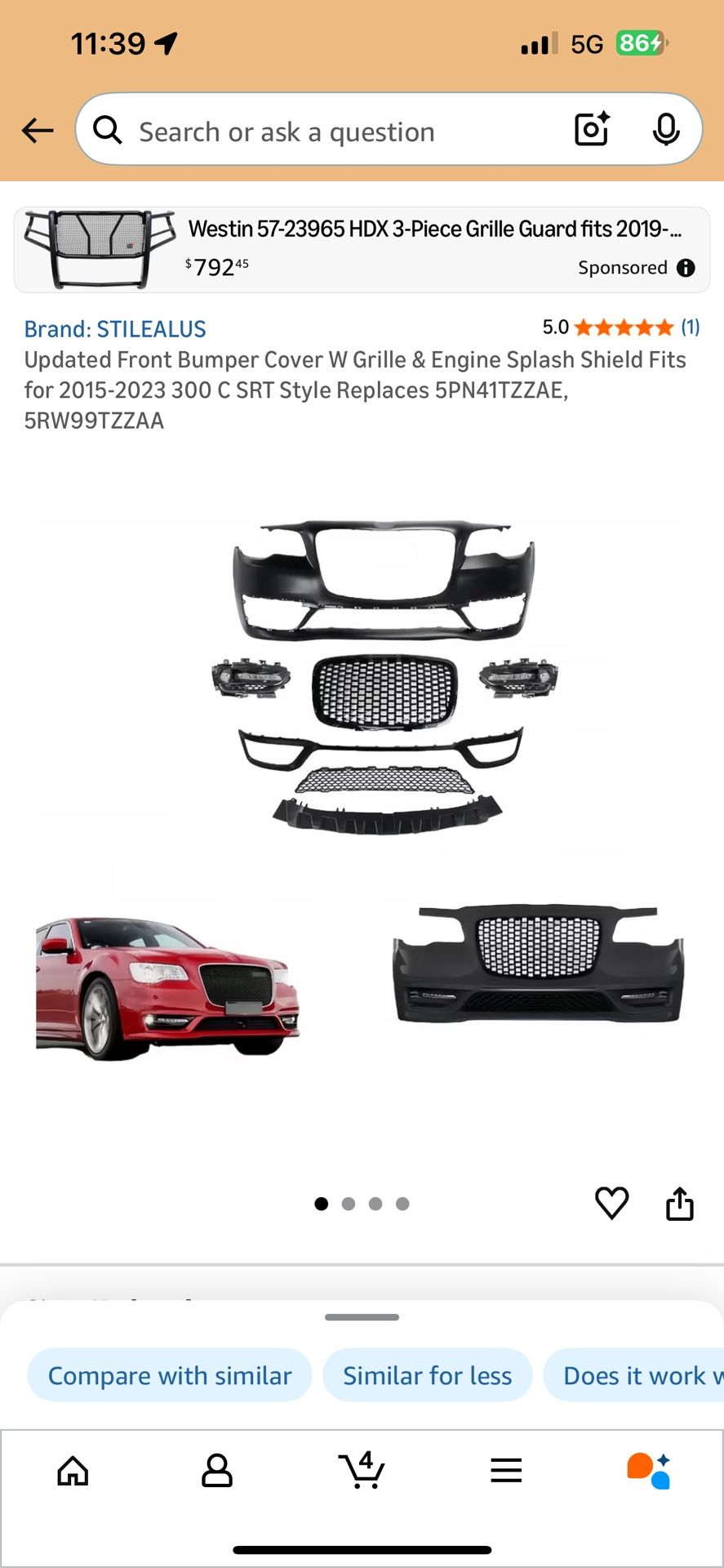 2015-2023 Chrysler 300 C SRT Front Bumper