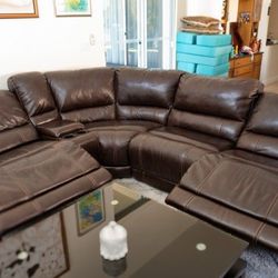 Leather Modular Sofa With Electric Recliners With Coffee And Side Tables Matching