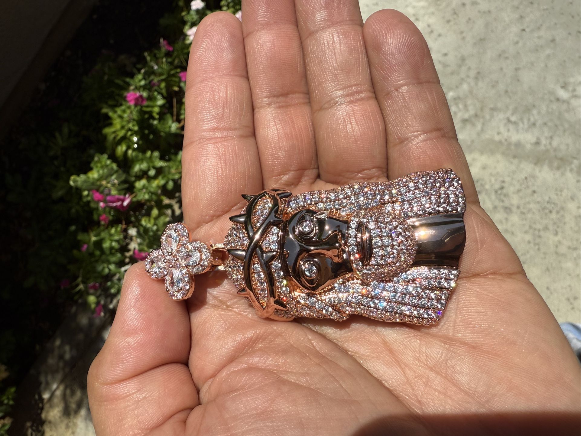 23 Inch Rope With 3inch Rose Gold Moissanite Jesus Piece  