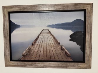 Framed Lake Dock Landscape Wall Art
