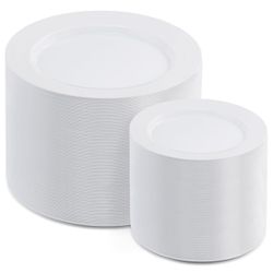 200 Pieces Heavy Duty Disposable White Plastic Plates, 100 Dinner Plates & 100 Salad Plates