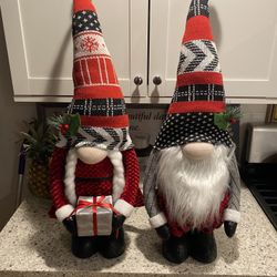 pair of two 33" Christmas gnomes his and hers excellent condition weighted feet. 