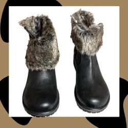 Candie’s NEW Black w Faux Fur Trim Mid-Calf Snap Down Ankle Boots Wm 7.5