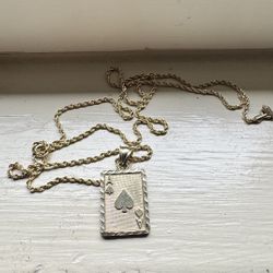14k Gold Rope Chain & 10k Gold Ace  Card pendant 