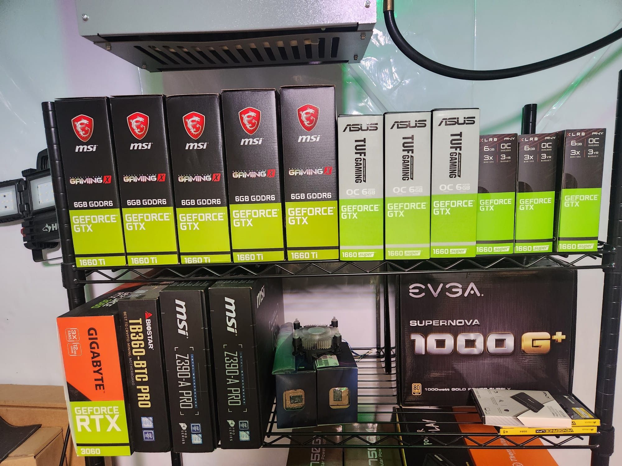 Gaming Equipment: EVGA Supernova, Asus Tuf, PNY XLR8, Gaming X MSI, Biostar, Gigabyte RTX, Corsair, Thermaltake