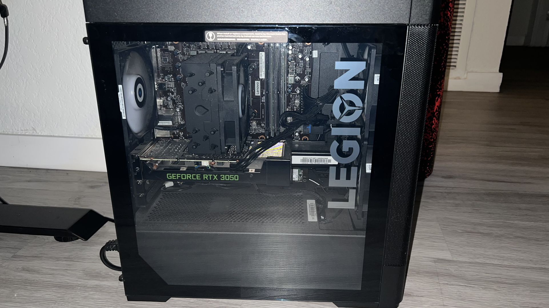 Legion Tower 5 Gaming PC; AMD Ryzen 7 5700G 3.8GHz Processor; NVIDIA GeForce RTX 3050 8GB GDDR6; 16GB DDR4-3200 RAM; 512GB SSD+1TB HDD