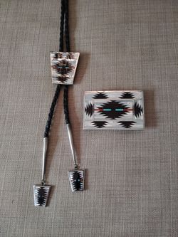 Zuni belt buckle and bolo set.