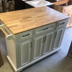 ASSEMBLED Kitchen Island With Solid Butcher Top
