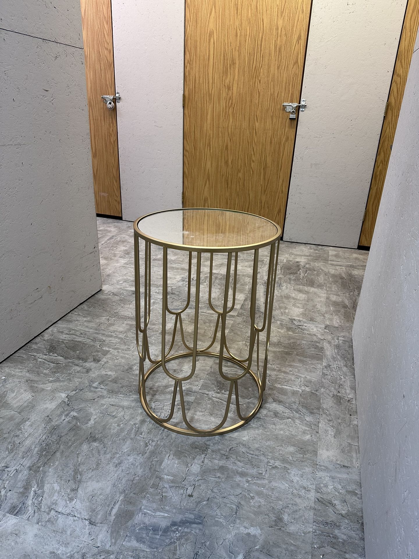Metal Glass Mirror Round End Table