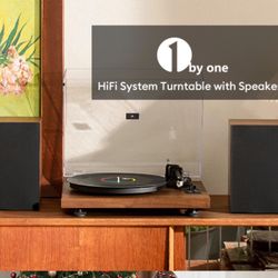 1 by ONE Bluetooth Turntable HiFi System with 36 Watt Bookshelf Speakers,  Bluetooth 