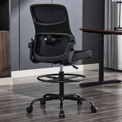 New In Box Drafting Chair Armless, Tall Office Chair with Adjustable Foot Ring and Lumbar Support, Ergonomic Mesh High Desk Chair for Standing Desk, B