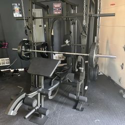 Vesta Fitness Smith Machine 1001 w/Bench Attachment | 245lb Cast Iron Olympic Weights | 7ft Olympic Bar | Fitness | Gym Equipment | FREE DELIVERY 🚚 