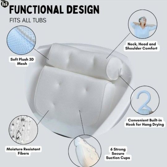 Hi Peach Layne Comfort Cloud Bath Pillow, White (1.76 lbs)