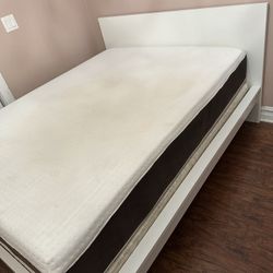 IKEA White Modern Desk and Full-Size Bed Frame with Mattress
