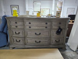Large Gray Wood Dresser with 9 Drawers