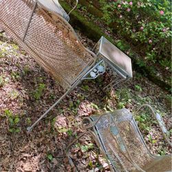 Wrought Iron Set Vintage  2 Rockers Set Tee 3 Nesting Tables 