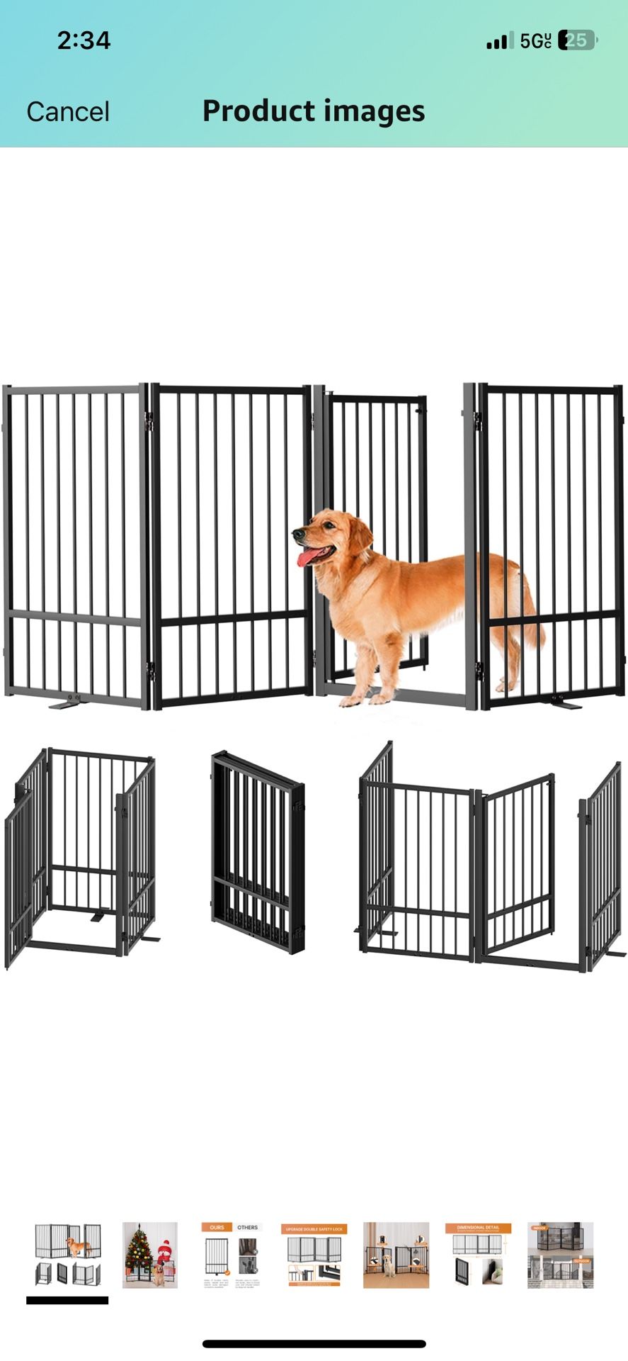Full Metal Freestanding Dog Gate with Door, 32''Height Foldable Pet Dog Fence for Indoor & Outdoor, 4 Panels Extra Wide Free Standing TallDog Gates fo