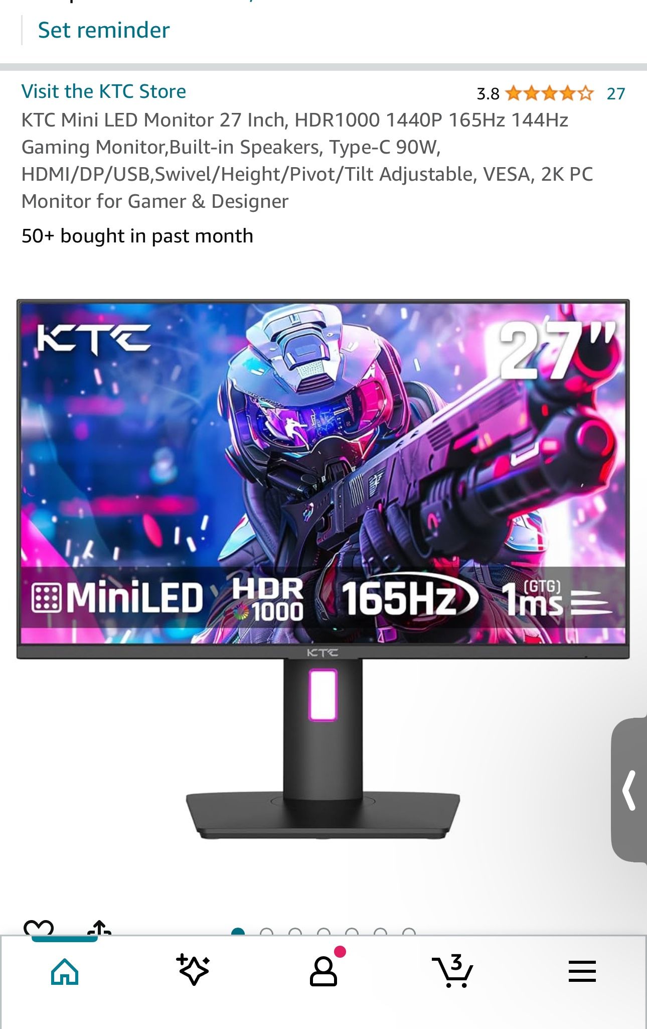 Ktc Gaming Monitor 2k 144hz 1ms KTC 27 Inch Mini LED 1440p 144hz
