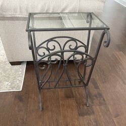 Heavy Steel & Glass Side Table 