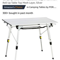 Camping Table with Adjustable Height Aluminum Roll Up Table Top 