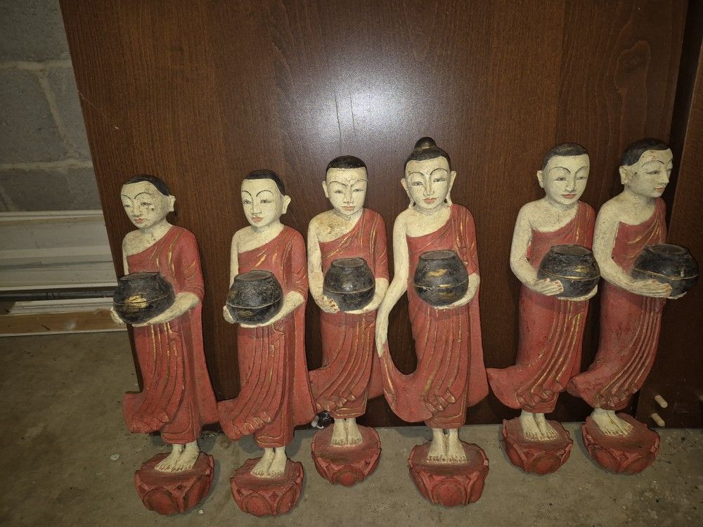 Buddha Wood Hand Carved Vintage Antique Teak Sculpture Statue