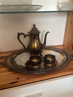 Silver-Plate Tea Set with Serving Tray
