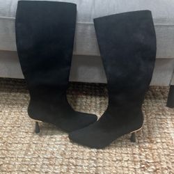 Tall Black Boots 3” Heel with Gold Band