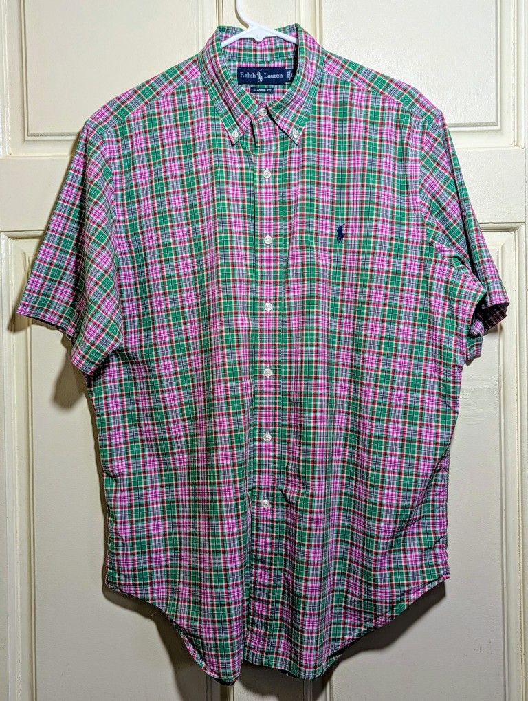 Ralph Lauren Men's Classic Fit Short Sleeve Plaid Button Down Shirt Size Large