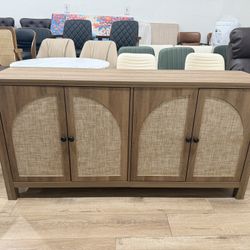 60”Rattan Buffet Cabinet with Storage - 4 Soft-Close Doors Sideboard for Dining Room & Living Room, Coffee Bar Cabinet with Adjustable Shelves