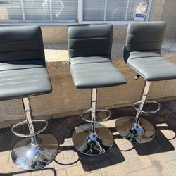 Set Of 3 Gray High Bar Stools Chair 