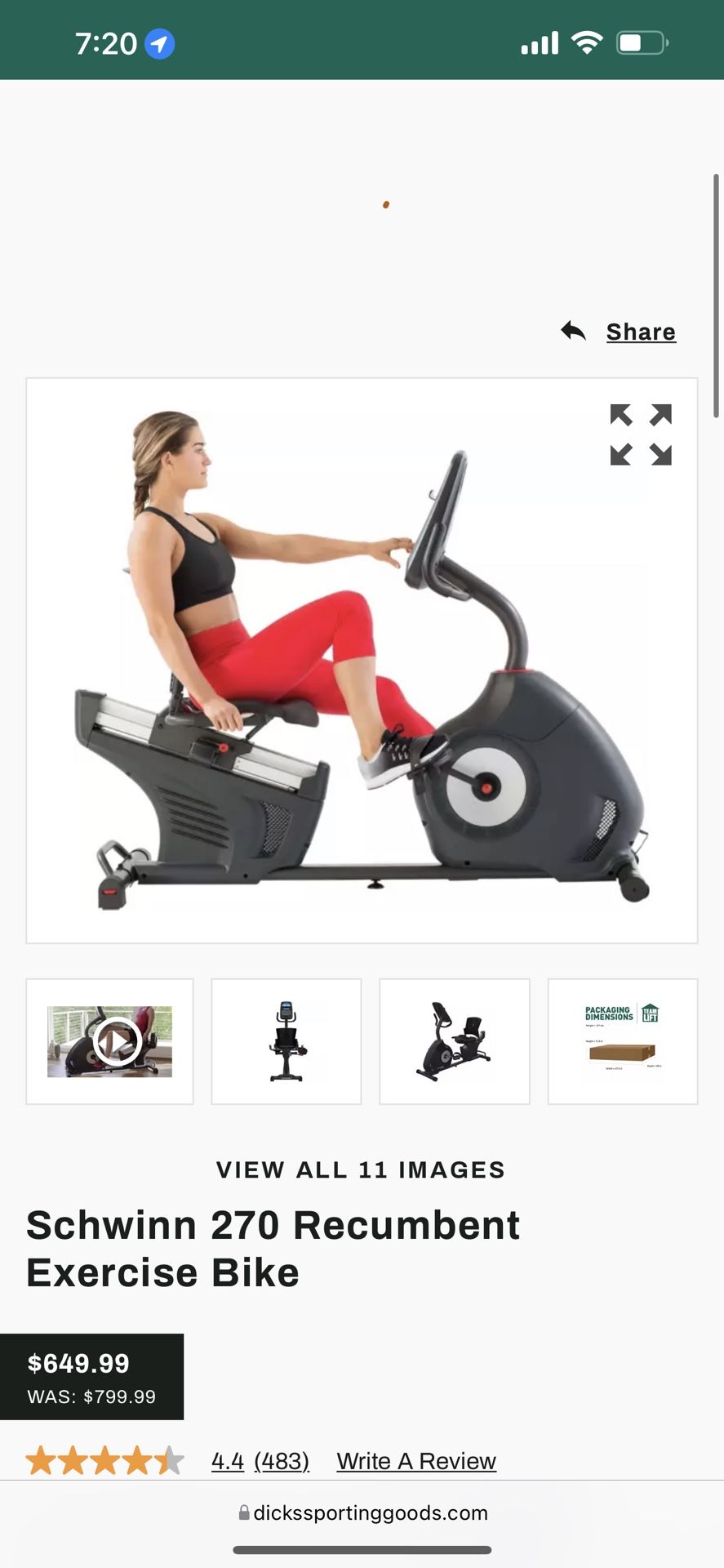 Schwinn 270 Recumbent Exercise Bike