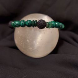 Malachite. Black Lava Rock Green Coral Crystal Bracelet 