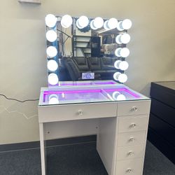 Vanity Set Bluetooth Hollywood Mirror & LED Table ( Changeable Light Color )