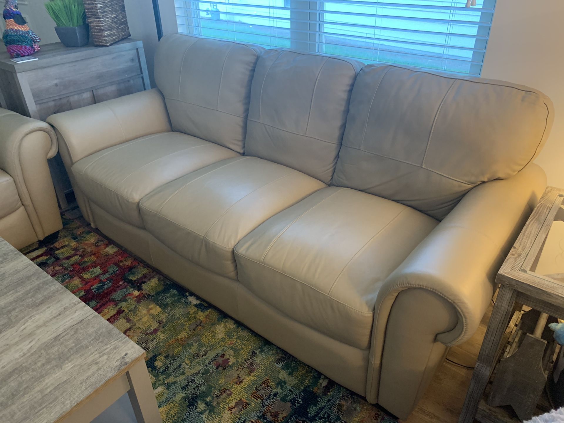 Tan Leather Couch and Loveseat