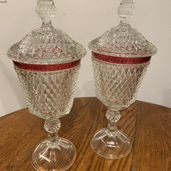 Indiana Glass Diamond Point Ruby Flash Tall Lidded Apothecary Candy Dish Urn